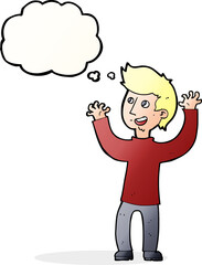 cartoon happy man with thought bubble