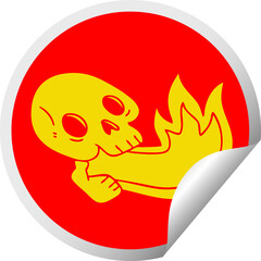 fire breathing quirky line drawing cartoon skull