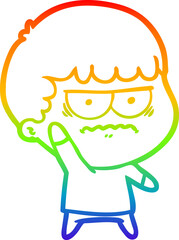 rainbow gradient line drawing cartoon annoyed man