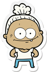 Obraz premium sticker of a cartoon happy old woman