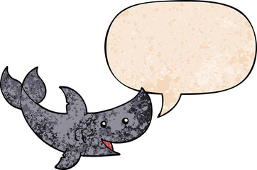 cartoon shark and speech bubble in retro texture style