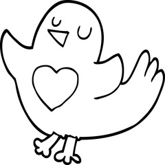 line drawing cartoon bird with heart