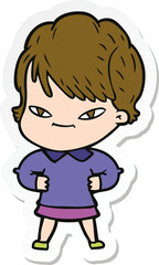 sticker of a cartoon happy woman