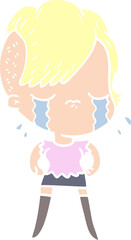 flat color style cartoon crying girl
