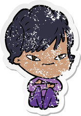 distressed sticker of a cartoon happy woman