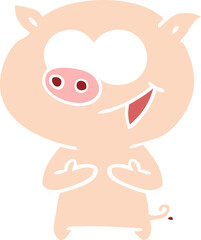 cheerful pig flat color style cartoon