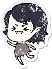distressed sticker of a annoyed cartoon vampire girl