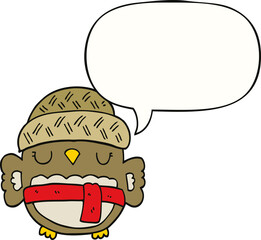 cute cartoon owl in hat and speech bubble