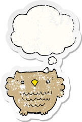 cartoon owl and thought bubble as a distressed worn sticker