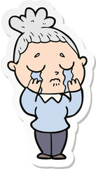 sticker of a cartoon crying woman