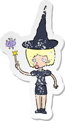 retro distressed sticker of a cartoon halloween witch