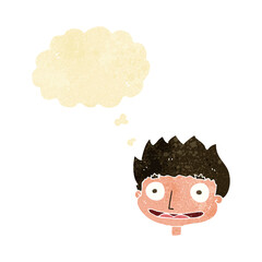 cartoon happy boy with thought bubble