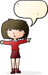 cartoon girl pointing with speech bubble