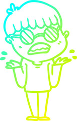 cold gradient line drawing cartoon confused boy wearing spectacles