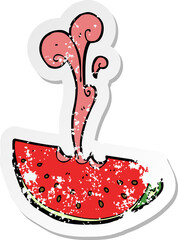 retro distressed sticker of a cartoon squirting watermelon