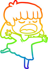 rainbow gradient line drawing cartoon woman talking loudly