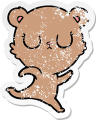 distressed sticker of a peaceful cartoon bear running