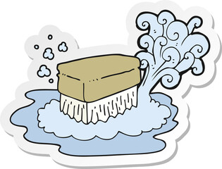sticker of a cartoon scrubbing brush