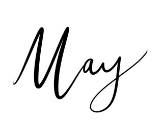 simple design element lettering hand style cursive spring month may on white background black letters for calendar ballet journal