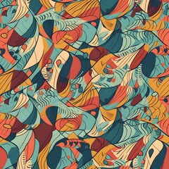 Modern Comics: Vibrant and Detailed Abstract Patterns with Organic Shapes and Bold Colors