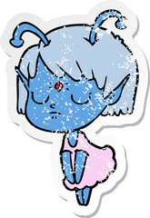 distressed sticker of a cartoon alien girl
