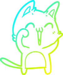 cold gradient line drawing happy cartoon cat meowing