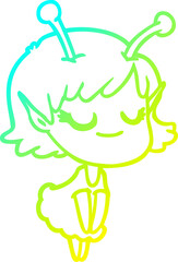 cold gradient line drawing smiling alien girl cartoon