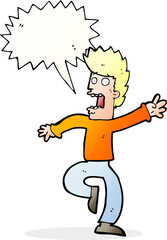 cartoon frightened man with speech bubble