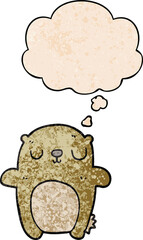 cartoon bear and thought bubble in grunge texture pattern style