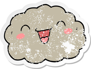 distressed sticker of a happy cartoon cloud