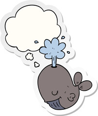 cartoon spouting whale and thought bubble as a printed sticker