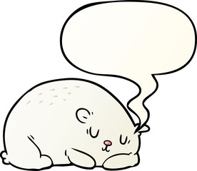 cartoon sleepy polar bear and speech bubble in smooth gradient style