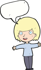 cartoon happy woman with speech bubble