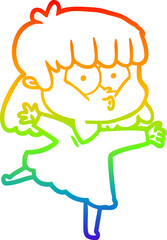 rainbow gradient line drawing cartoon whistling girl