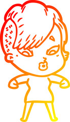 warm gradient line drawing cartoon surprised girl