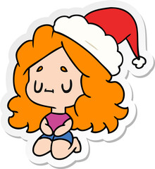 christmas sticker cartoon of kawaii girl