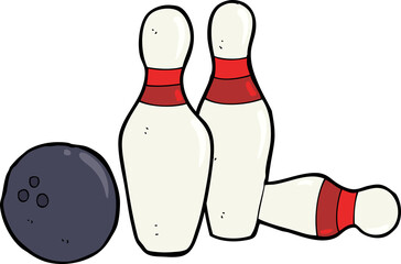 cartoon bowling ball and skittles