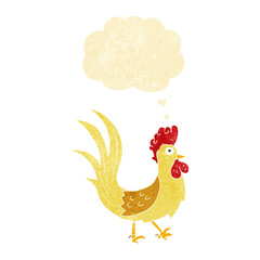 cartoon cockerel with thought bubble
