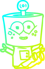 cold gradient line drawing happy cartoon robot