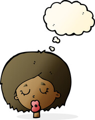 cartoon woman with eyes closed with thought bubble