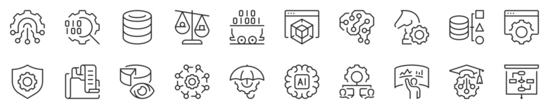 Line icons about business intelligence, thin line icon set. Symbol collection in transparent background. Editable vector stroke. 512x512 Pixel Perfect.