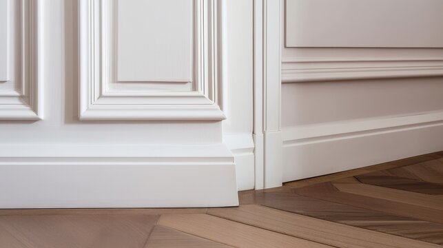 house detail design wooden floor and wall moulding treatment detail daytime, image ai generate