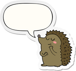 cute cartoon hedgehog and speech bubble sticker
