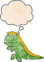 cartoon dinosaur and thought bubble in grunge texture pattern style