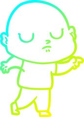 cold gradient line drawing cartoon bald man