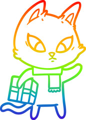rainbow gradient line drawing confused cartoon cat