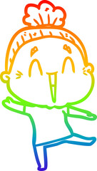 rainbow gradient line drawing cartoon happy old lady