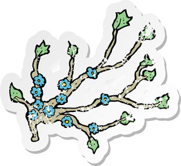 retro distressed sticker of a cartoon flowering branch