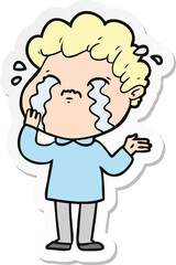 sticker of a cartoon man crying
