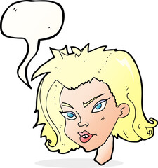 cartoon female face with speech bubble